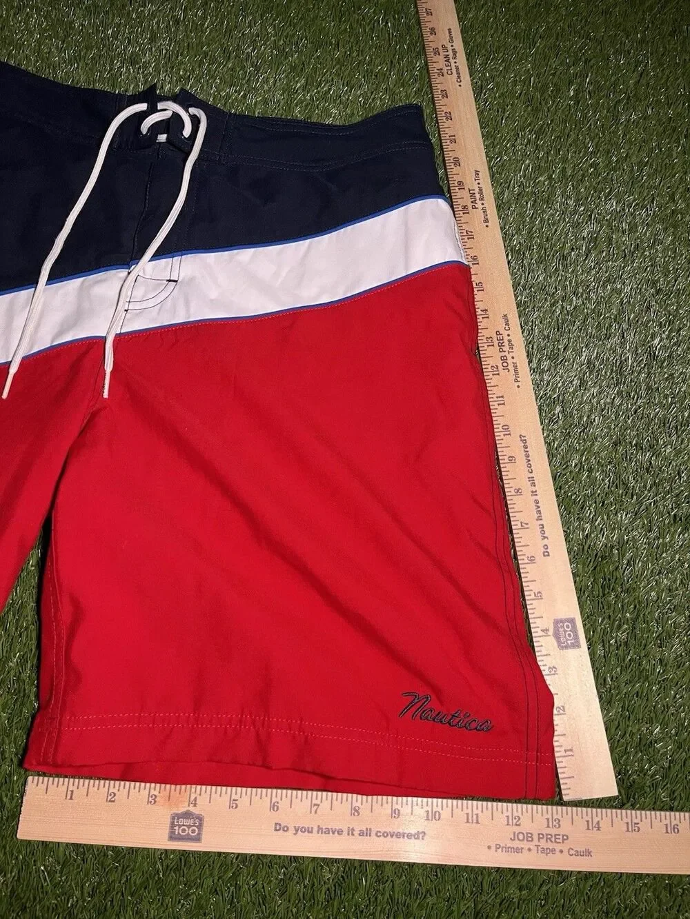 Nautica Board Shorts Colorblock Red Navy Men's 36 Elastic Waist Lined